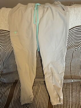 Women's Beige Drawstring Cargo Jogger Pants with Mint Accent